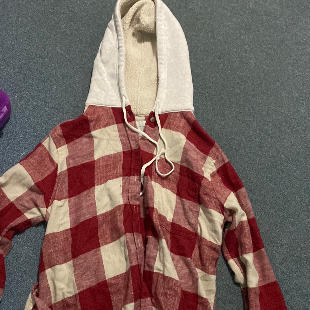 American eagle plaid button up hoodie